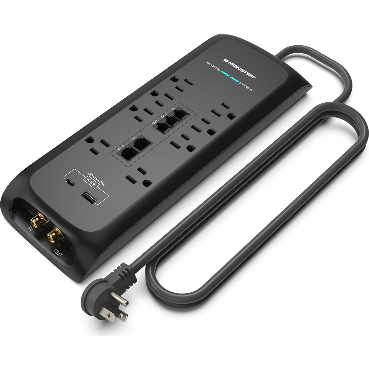 Protector de Sobretensión Monster 4,050 Julios 8 Salidas USB-C