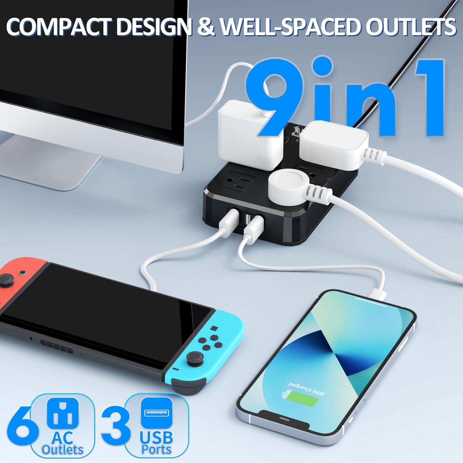 Toma de Corriente Exterior IPX6 Qiyuan 6 Tomas 3 USB 1.83m