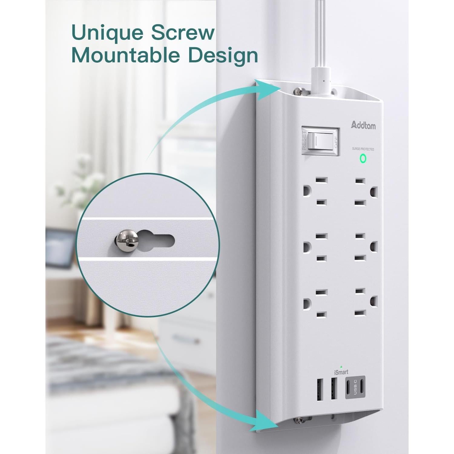 Regleta de Enchufes Addtam 3.05 m con 6 Salidas y 4 USB