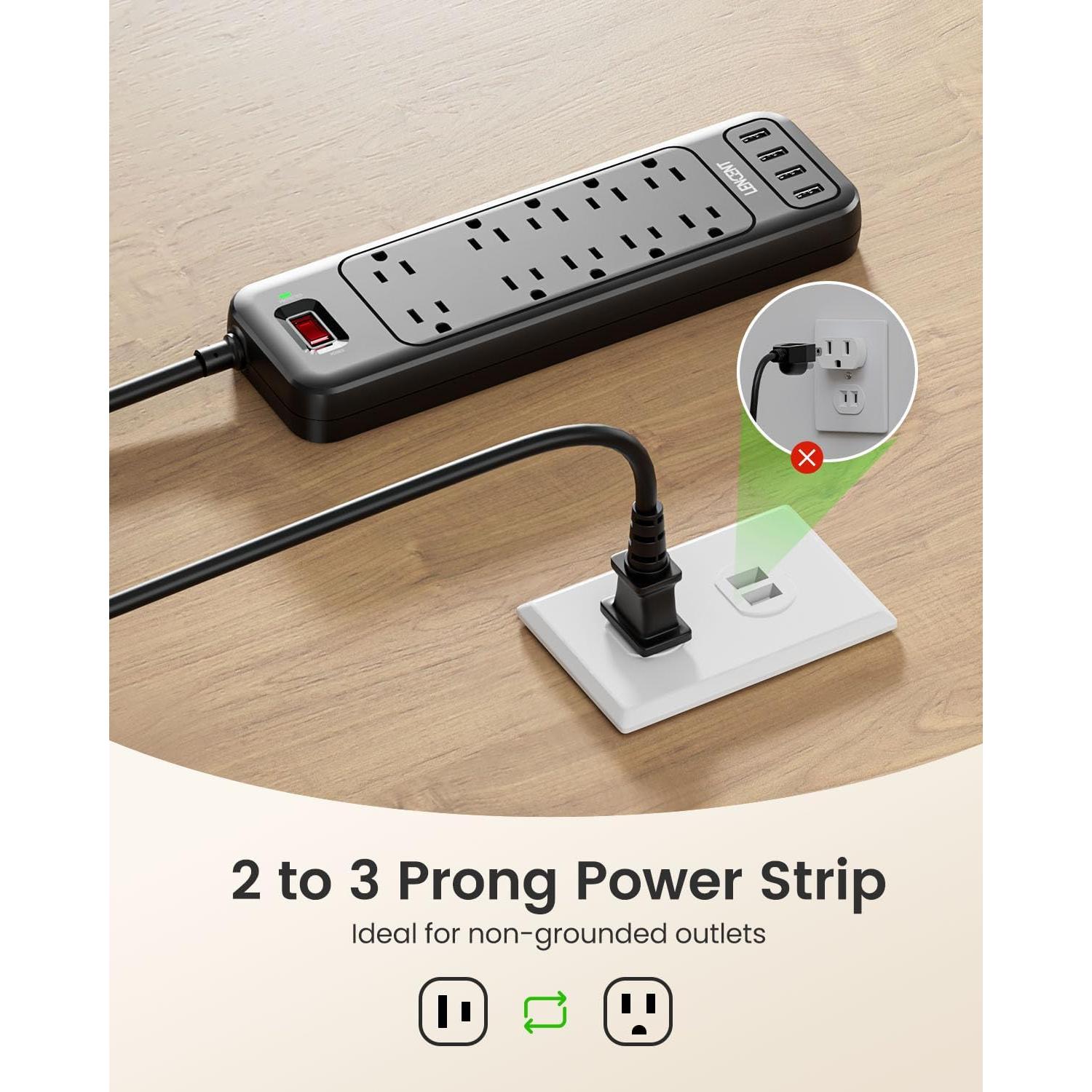 LENCENT Protector de Sobretensión 2 Clavijas a 3 Clavijas 1700J