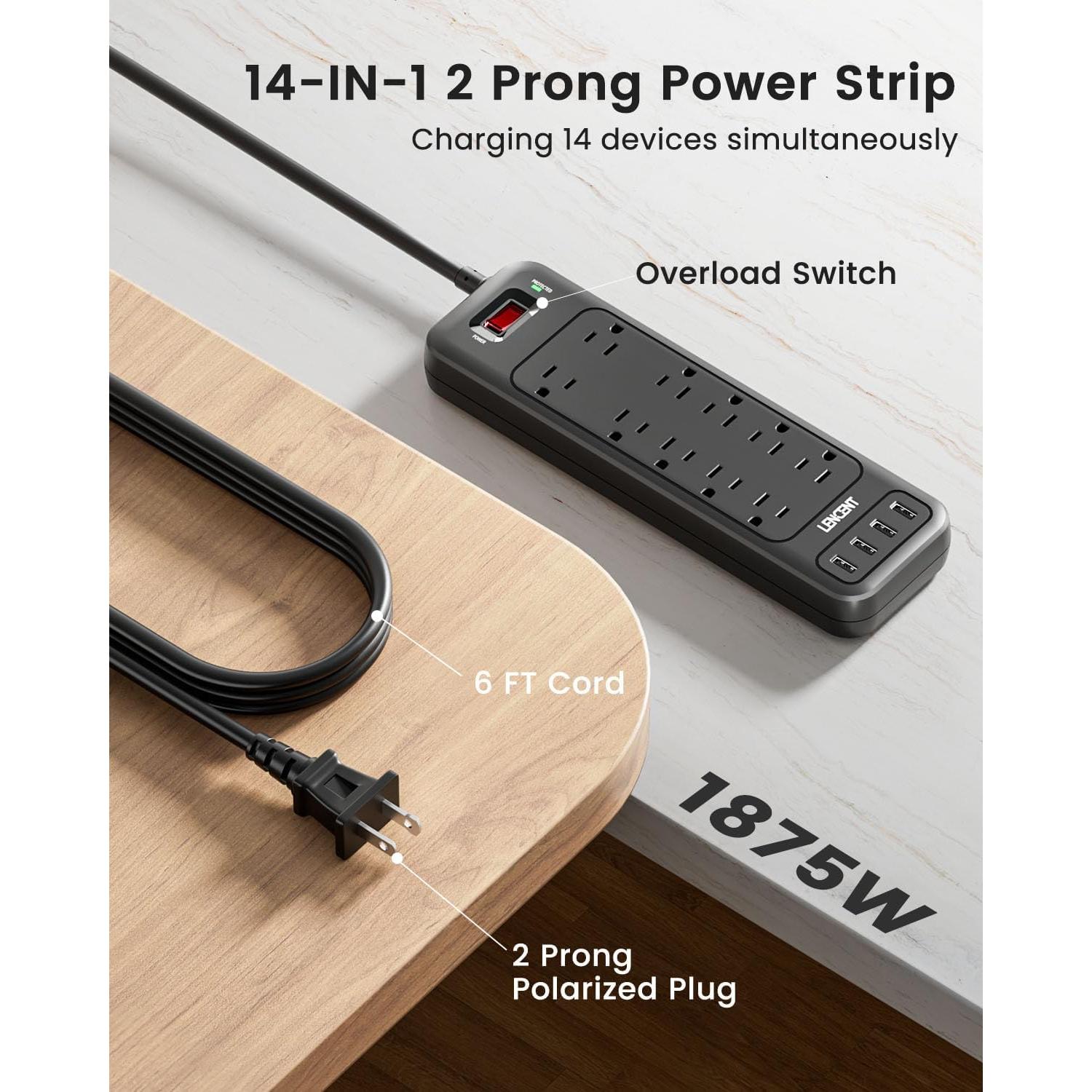 LENCENT Protector de Sobretensión 2 Clavijas a 3 Clavijas 1700J