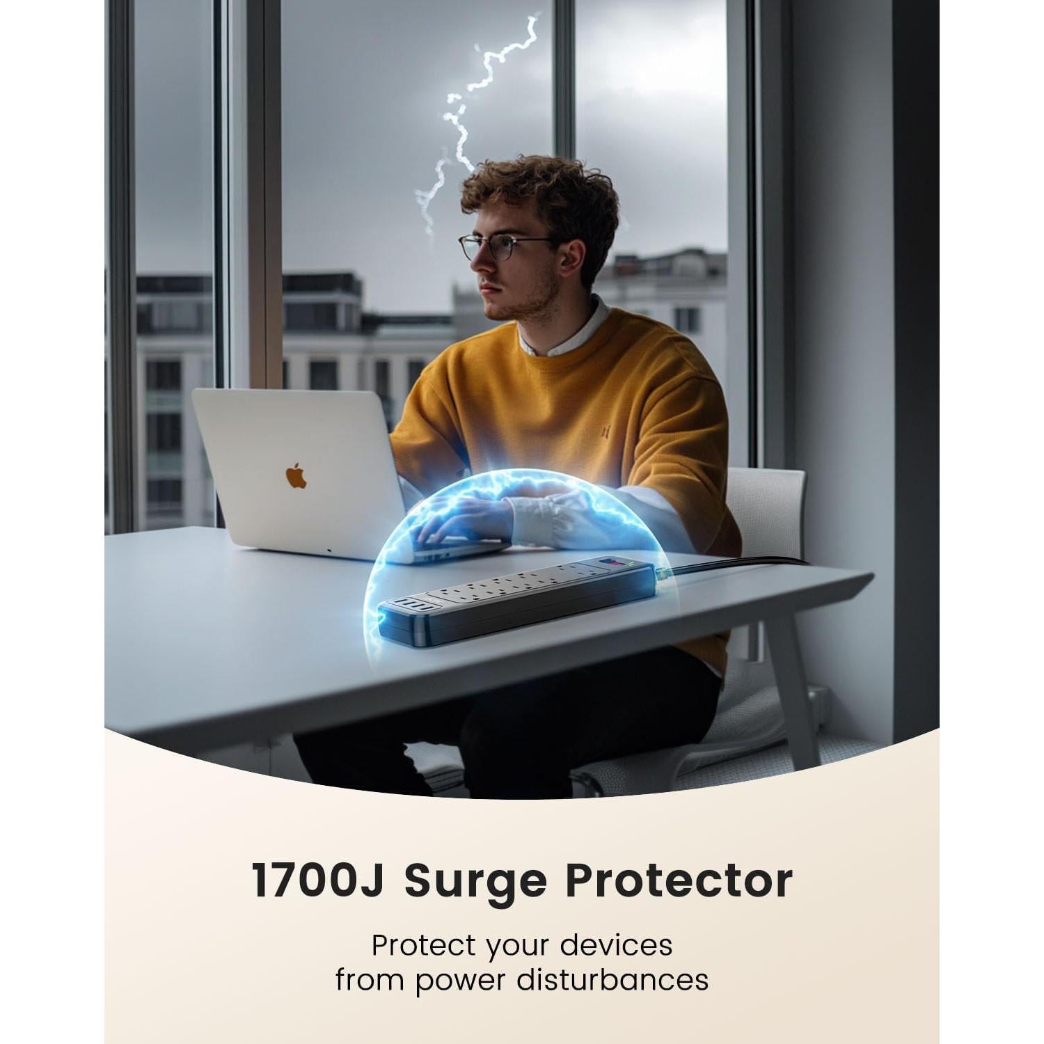 LENCENT Protector de Sobretensión 2 Clavijas a 3 Clavijas 1700J