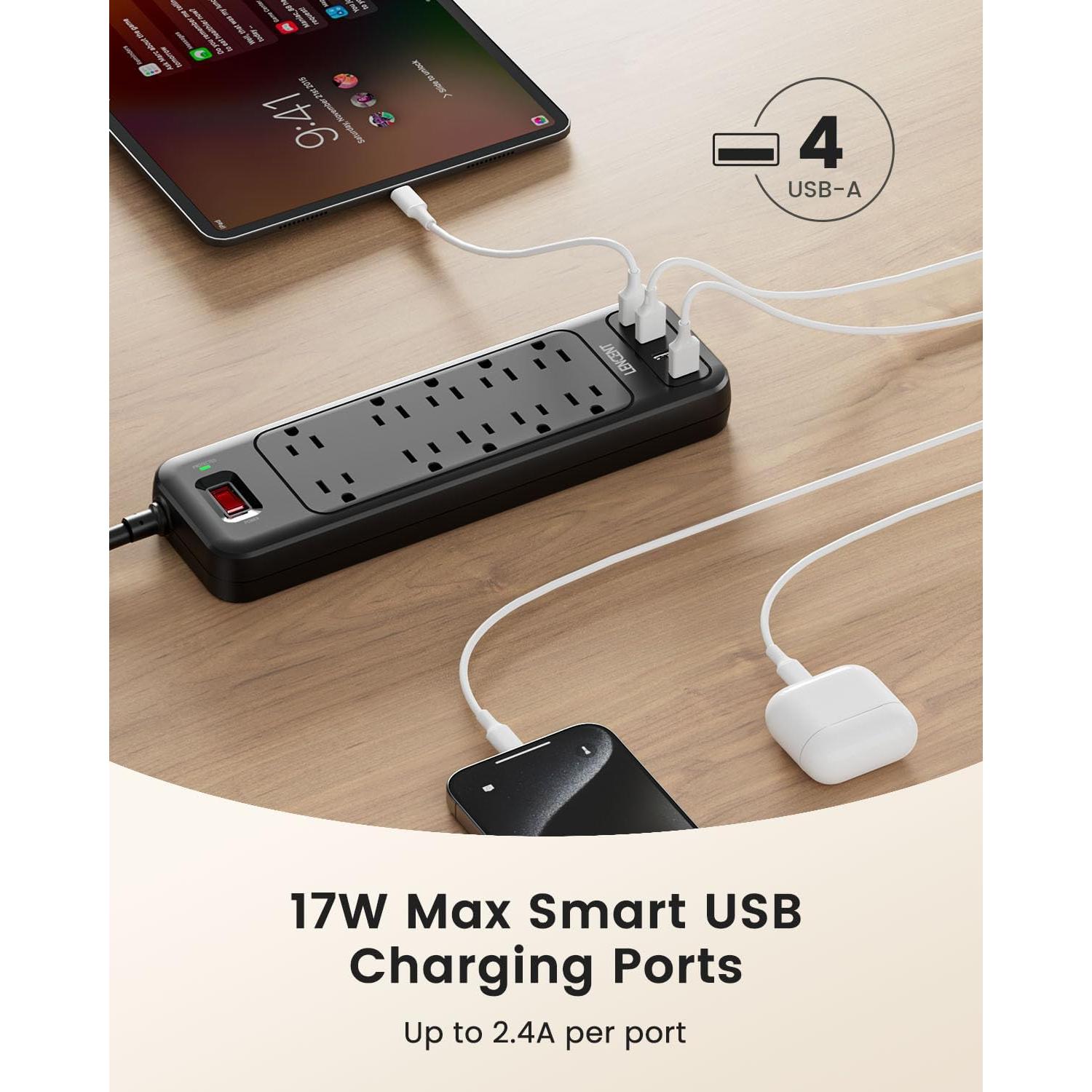 LENCENT Protector de Sobretensión 2 Clavijas a 3 Clavijas 1700J