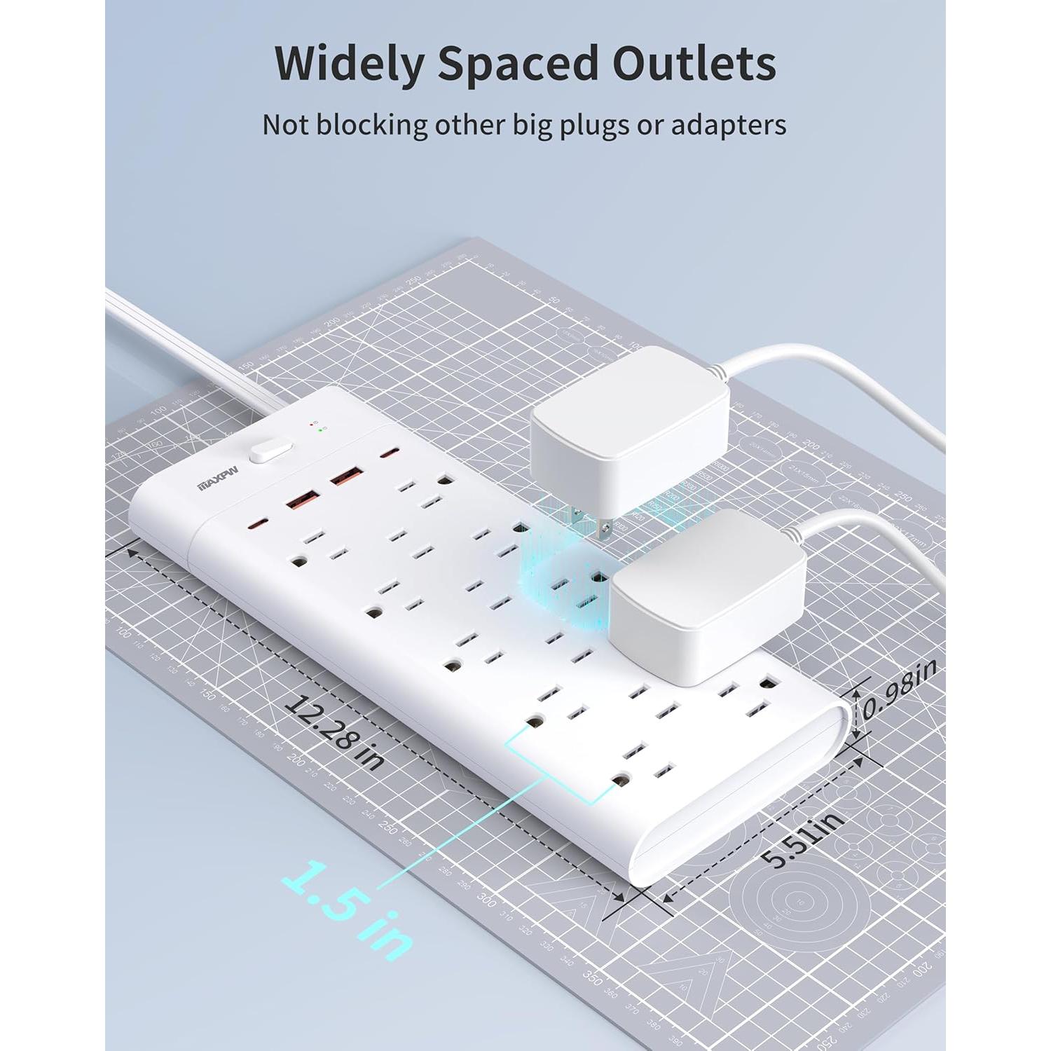 Regleta Extensora Maxpw 14 Enchufes 4 USB 6 pies Blanco