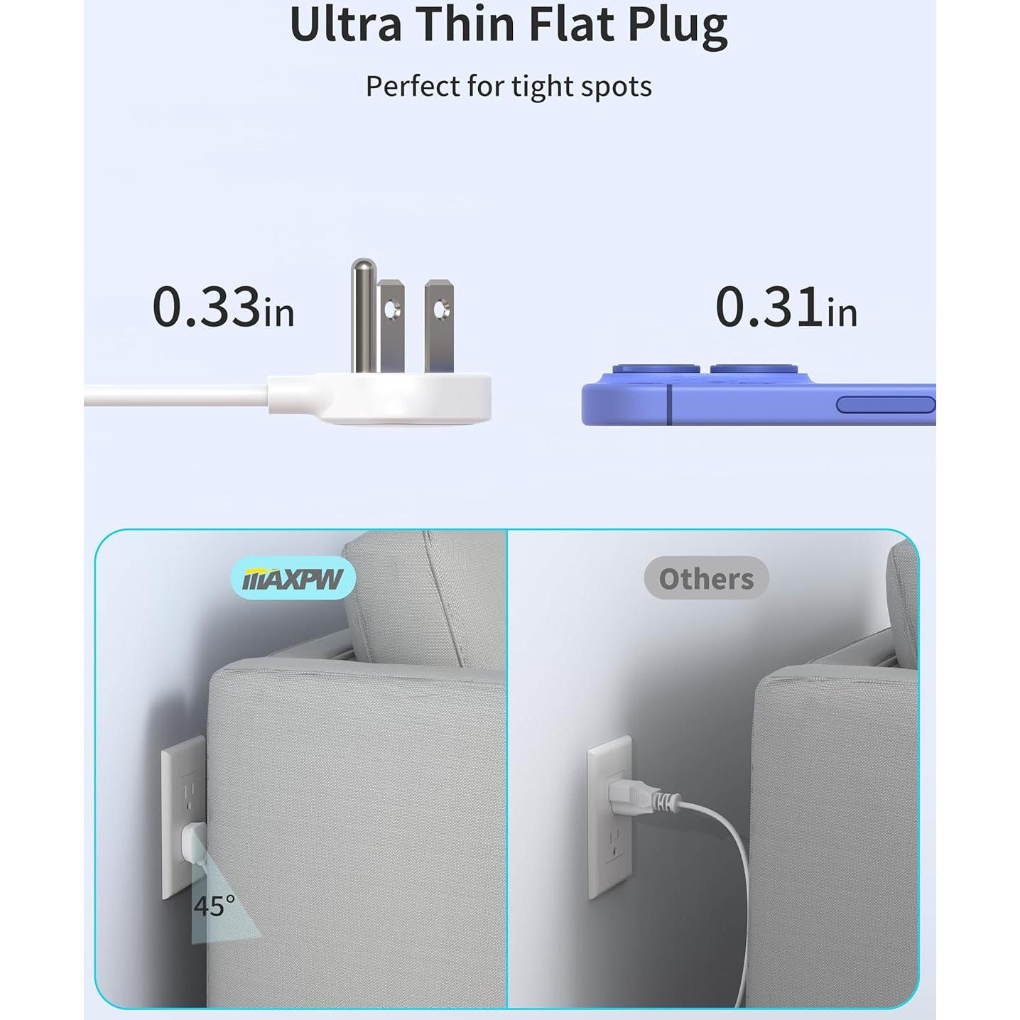 Regleta Extensora Maxpw 14 Enchufes 4 USB 6 pies Blanco