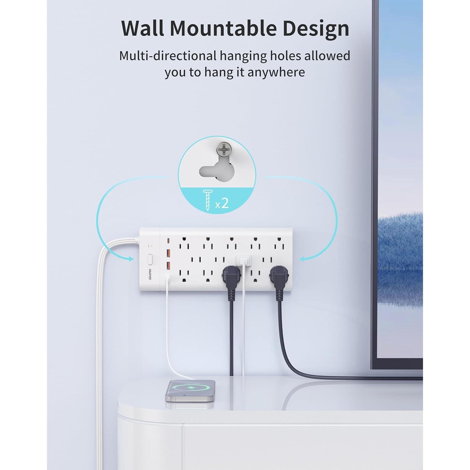 Regleta Extensora Maxpw 14 Enchufes 4 USB 6 pies Blanco