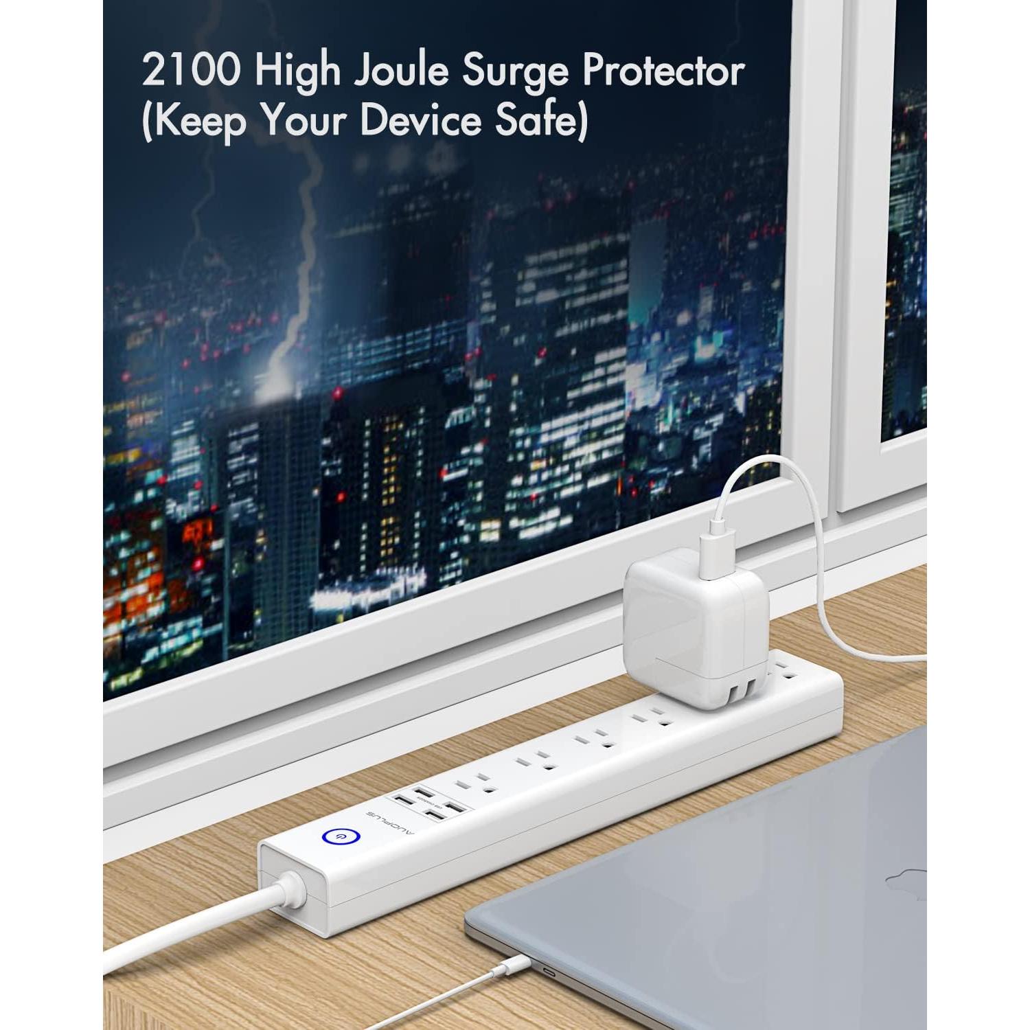 Regleta de Sobretensión AUOPLUS 6 Salidas y 4 USB 1.83m