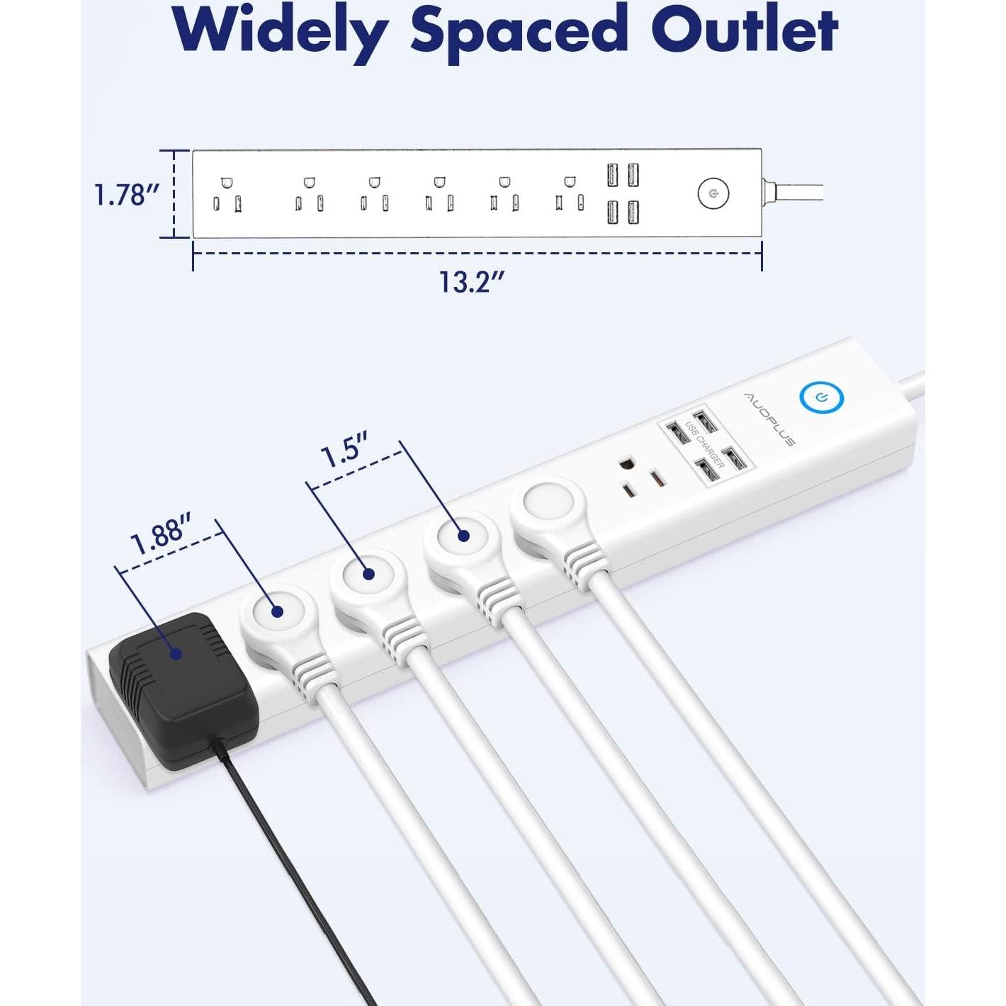 Regleta de Sobretensión AUOPLUS 6 Salidas y 4 USB 1.83m