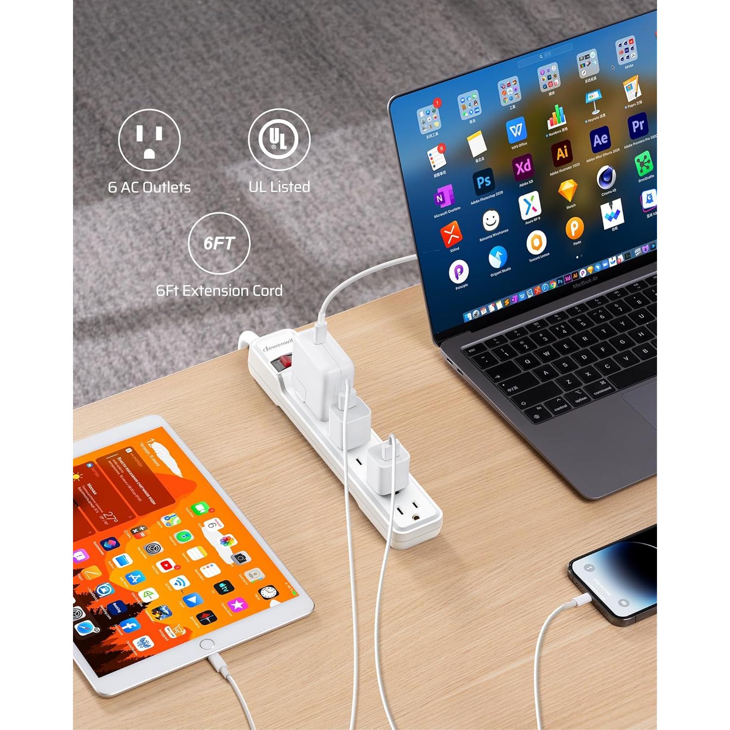 Regleta de 6 Salidas DEWENWILS con Protección Sobretensiones 1.83m