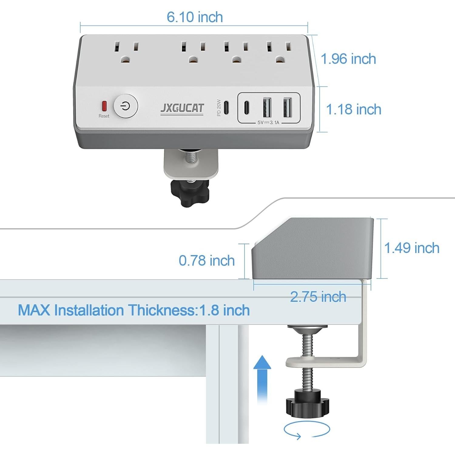 Toma de Corriente de Escritorio JXGUCAT con USB C 20W y 4 Salidas