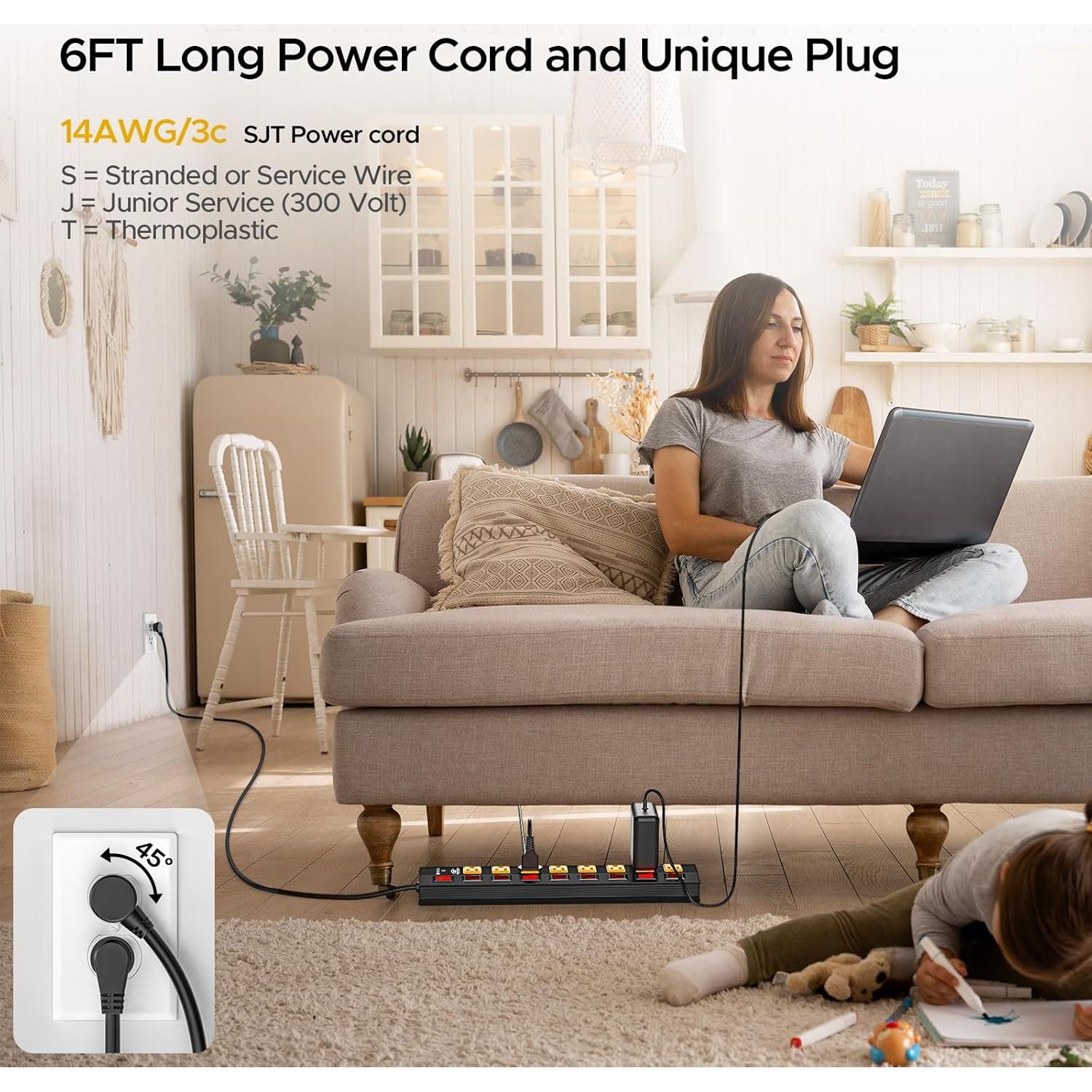 Toma de Corriente CRST 8 Salidas con Interruptores Individuales 15A