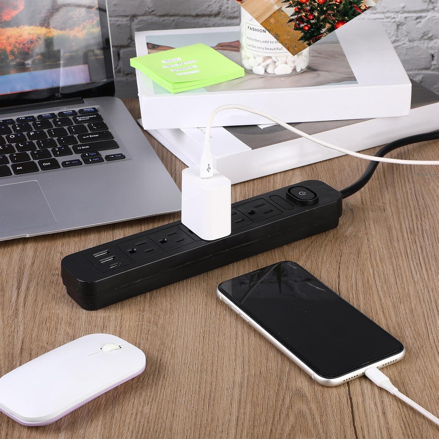 Regleta de Sobretensión Kanayu 6 Piezas 1.5m 5 Salidas CA 3 USB