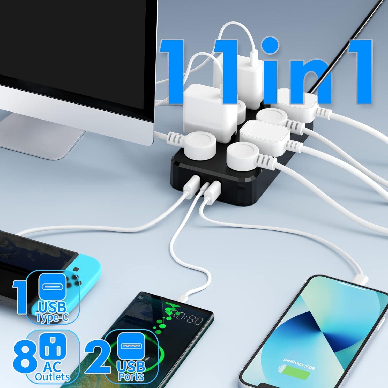 Regleta de Exterior Qiyuan 8 Salidas 3 USB IPX6 1.83m