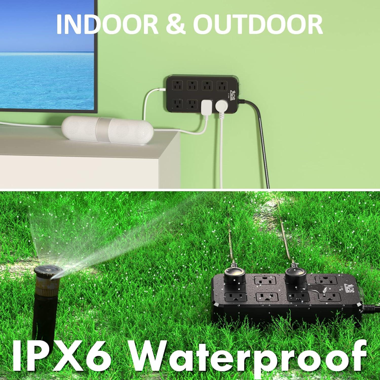 Regleta de Exterior Qiyuan 8 Salidas 3 USB IPX6 1.83m