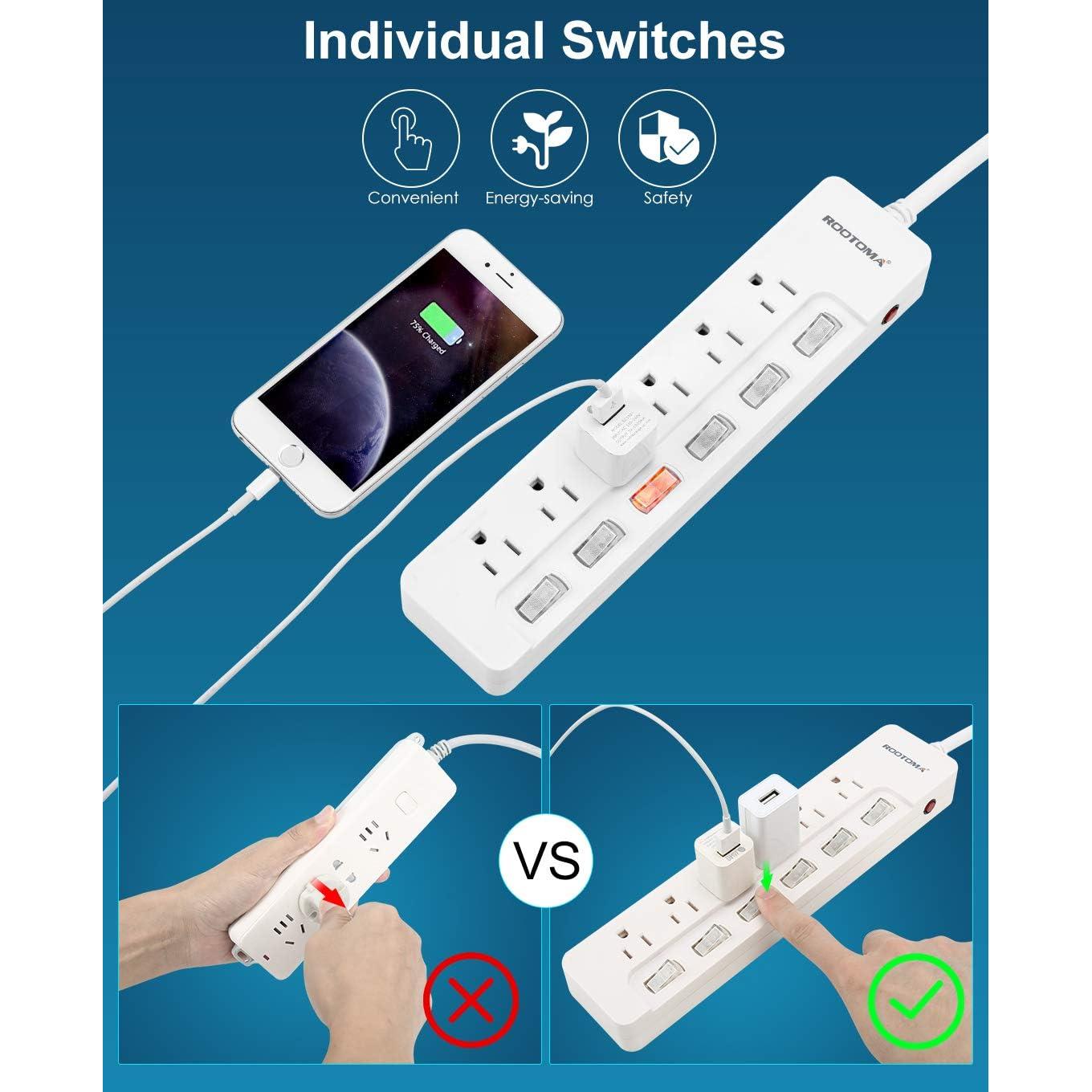 Regleta de Protección ROOTOMA 6 Salidas 1.8m Interruptores
