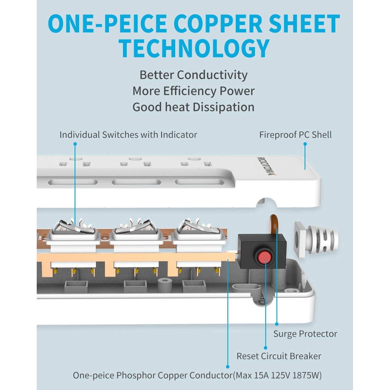 Regleta de Protección ROOTOMA 6 Salidas 1.8m Interruptores