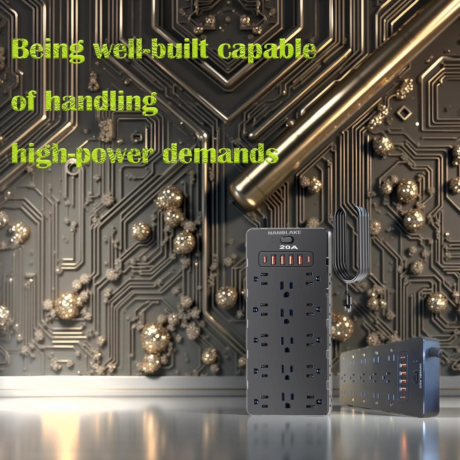 Protector de Sobretensión 20A NANOLAKE 4000J 25 Salidas 6 USB