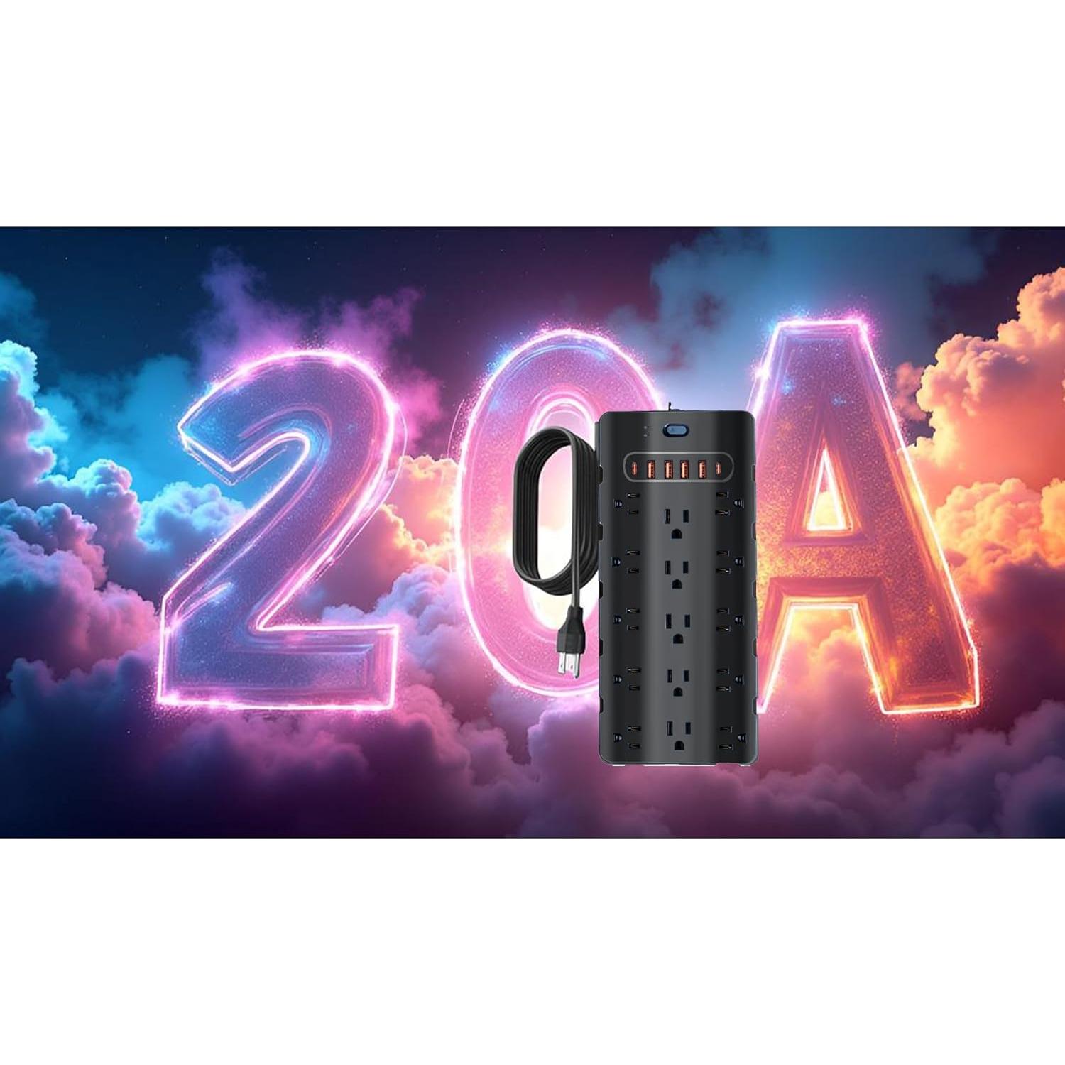 Protector de Sobretensión 20A NANOLAKE 4000J 25 Salidas 6 USB