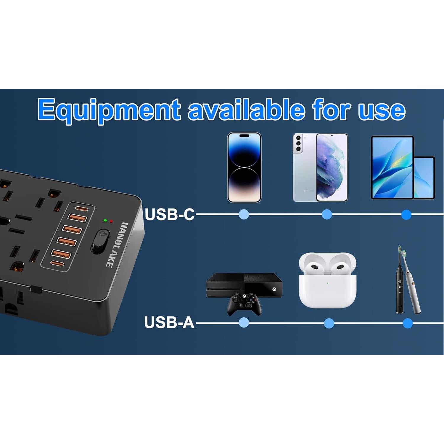 Protector de Sobretensión 20A NANOLAKE 4000J 25 Salidas 6 USB
