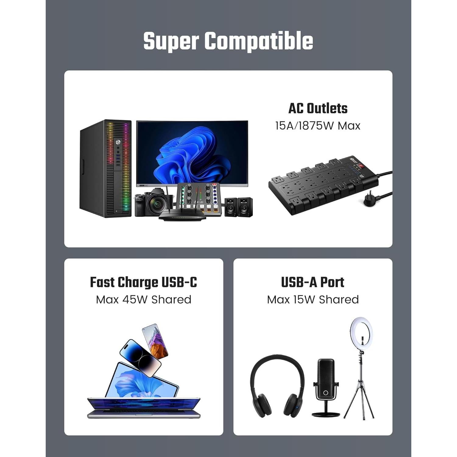 Regleta de Protección SUPERDANNY 22 Salidas 45W USB-C 2m