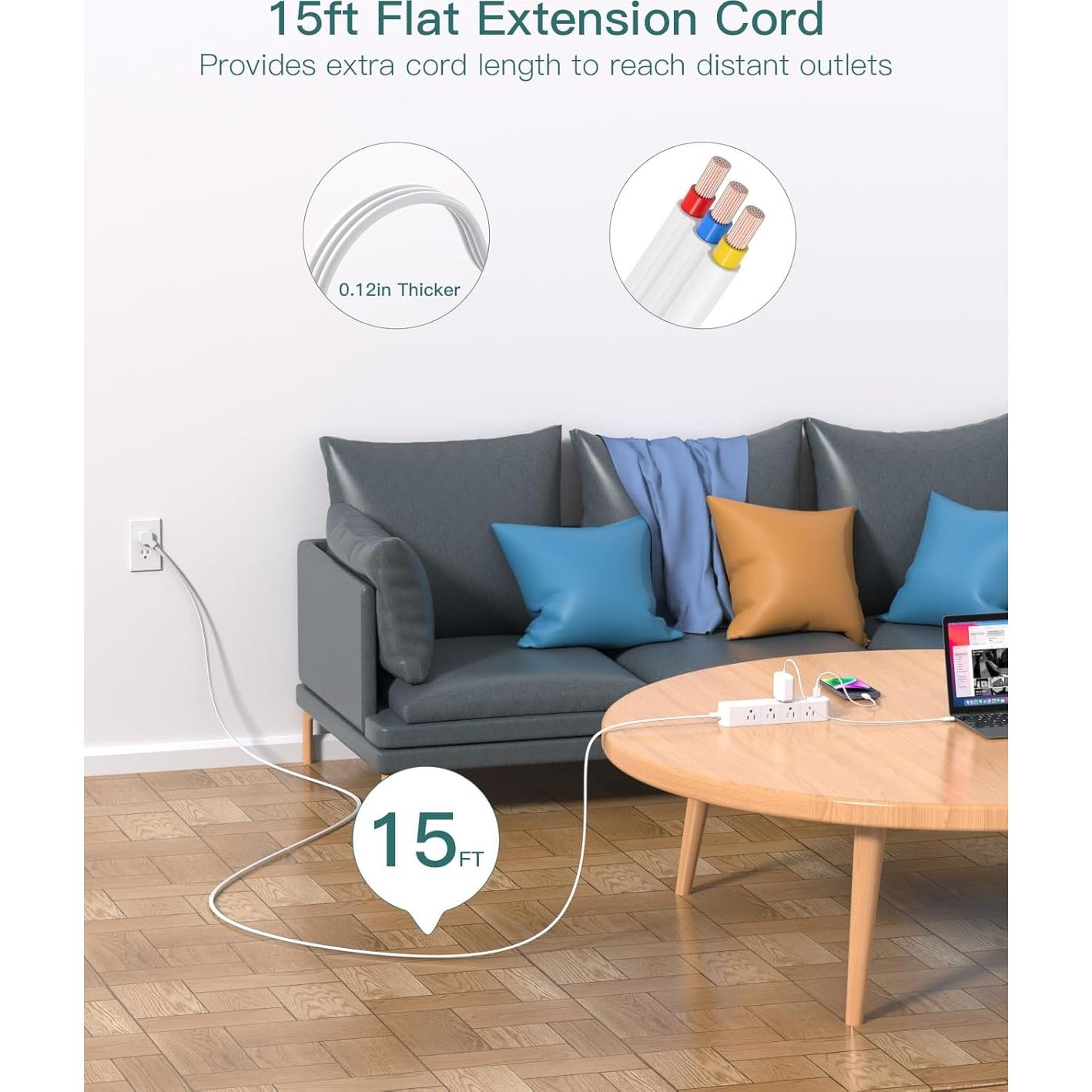 Regleta de Protección Addtam 15 pies con 12 Salidas y 3 USB