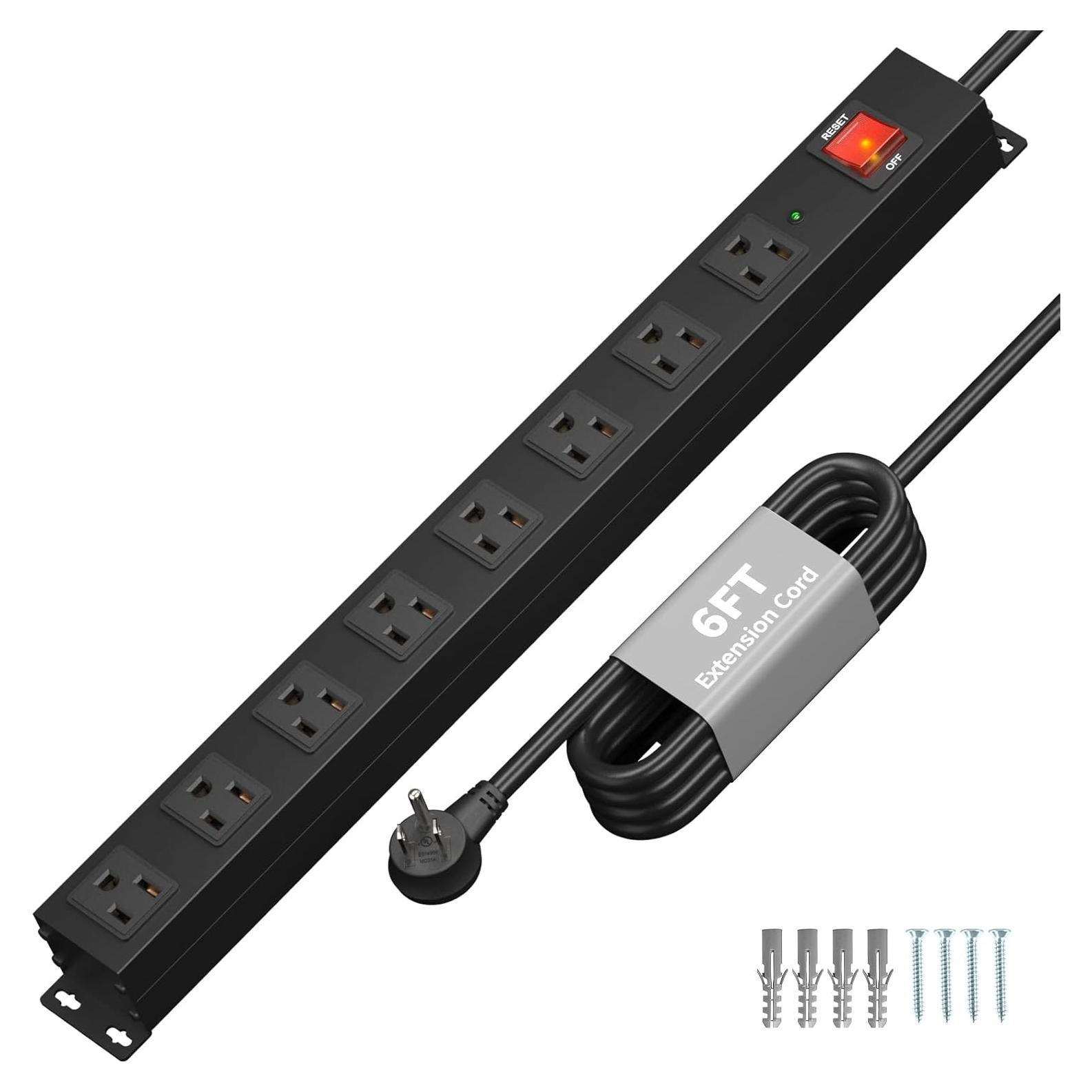 Tira de Poder Montable KF 8 Enchufes 6FT 15A Protección Sobretensiones