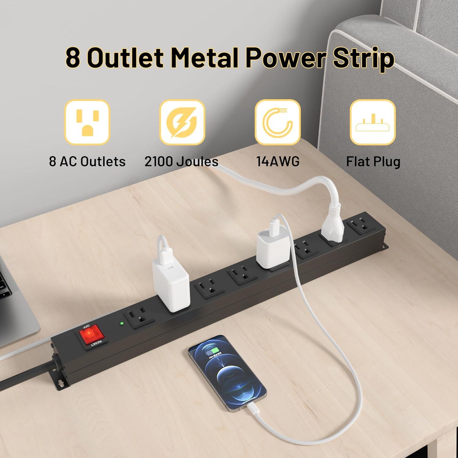 Tira de Poder Montable KF 8 Enchufes 6FT 15A Protección Sobretensiones