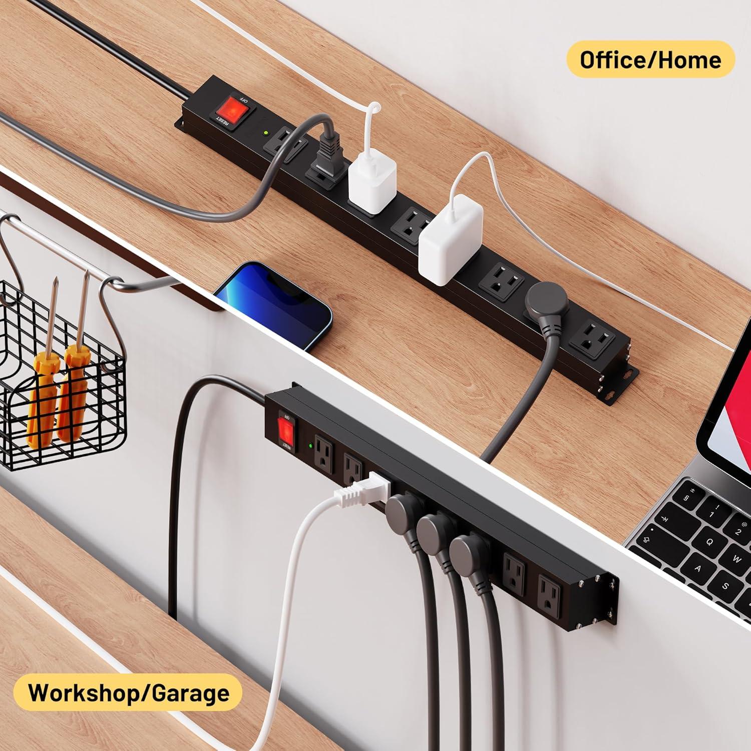 Tira de Poder Montable KF 8 Enchufes 6FT 15A Protección Sobretensiones