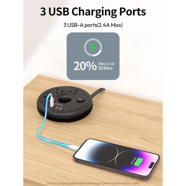 Regleta de Enchufes NTONPOWER 25 Pies con 3 USB y 3 Salidas