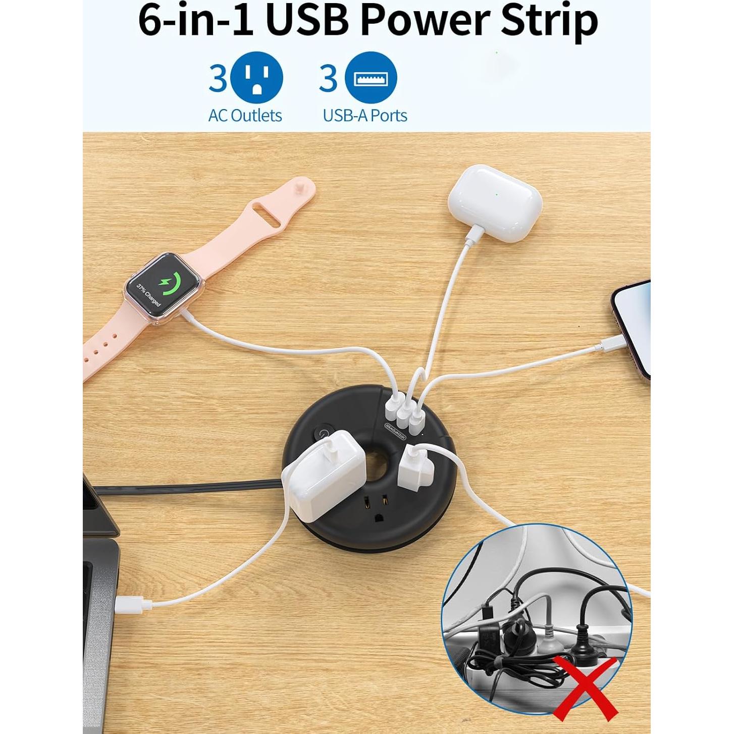 Regleta de Enchufes NTONPOWER 25 Pies con 3 USB y 3 Salidas