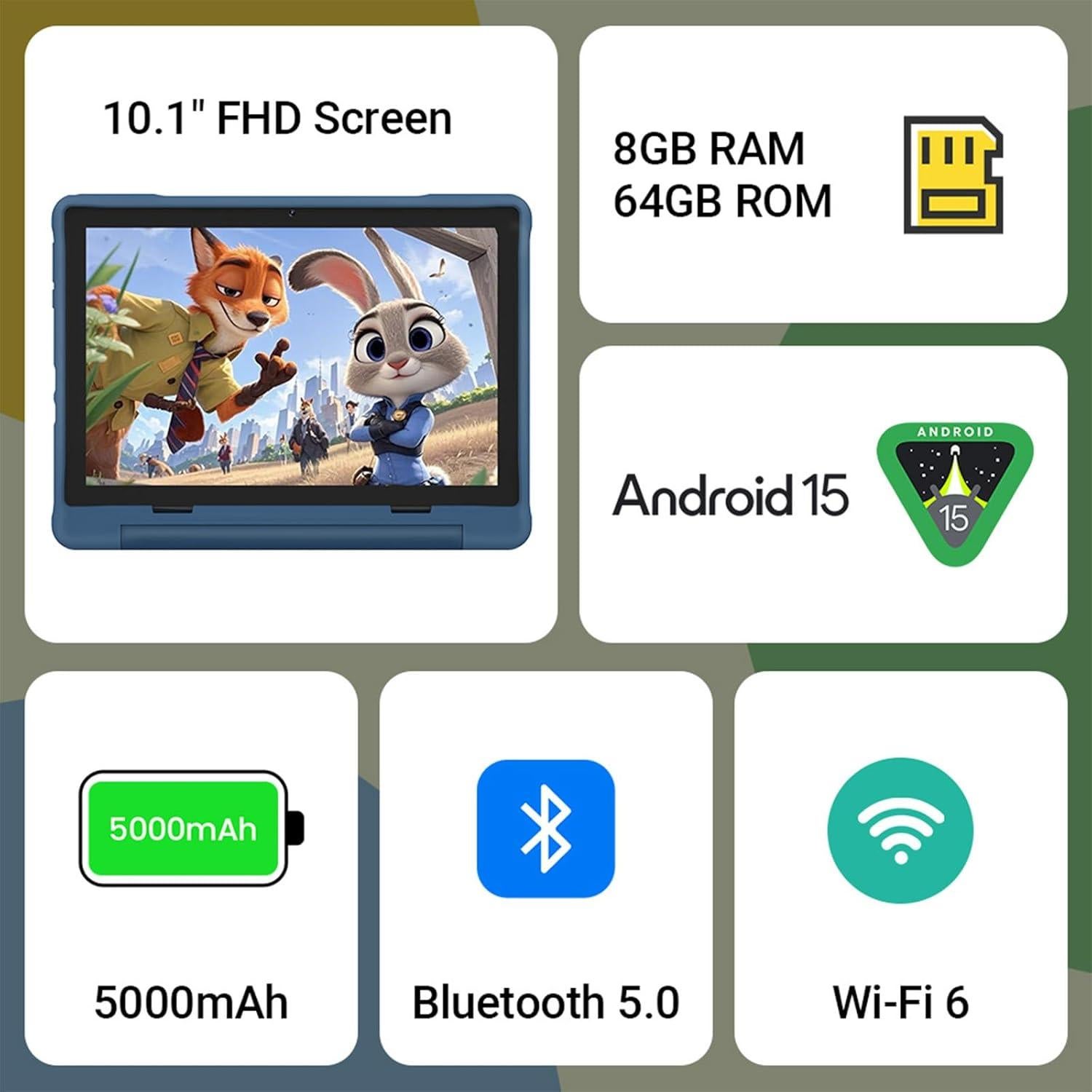 Tableta UEMXDOX para Niños 10.1" Android 15 8GB+64GB Azul