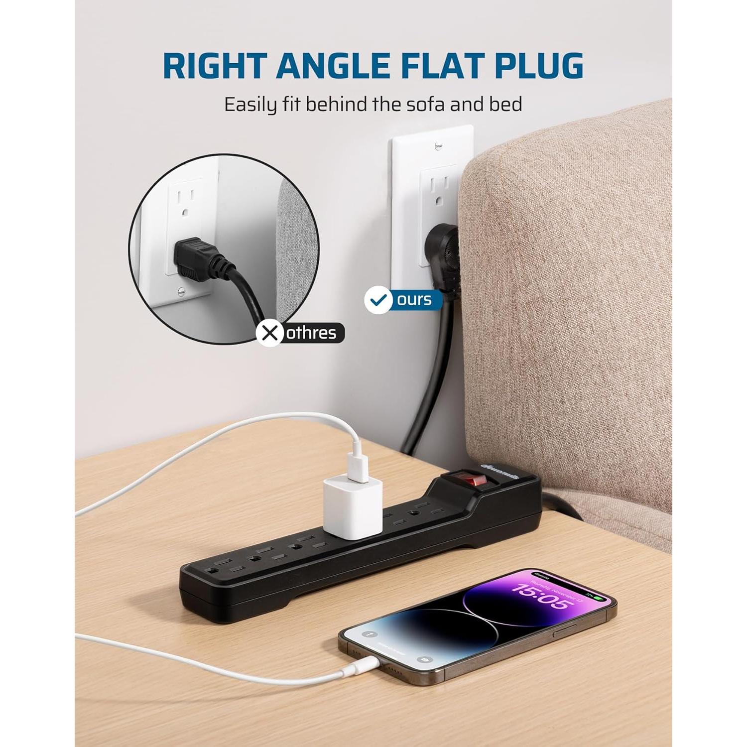 Protector de Sobretensión Dewenwils 2-Pack 4.57m 15A 500J