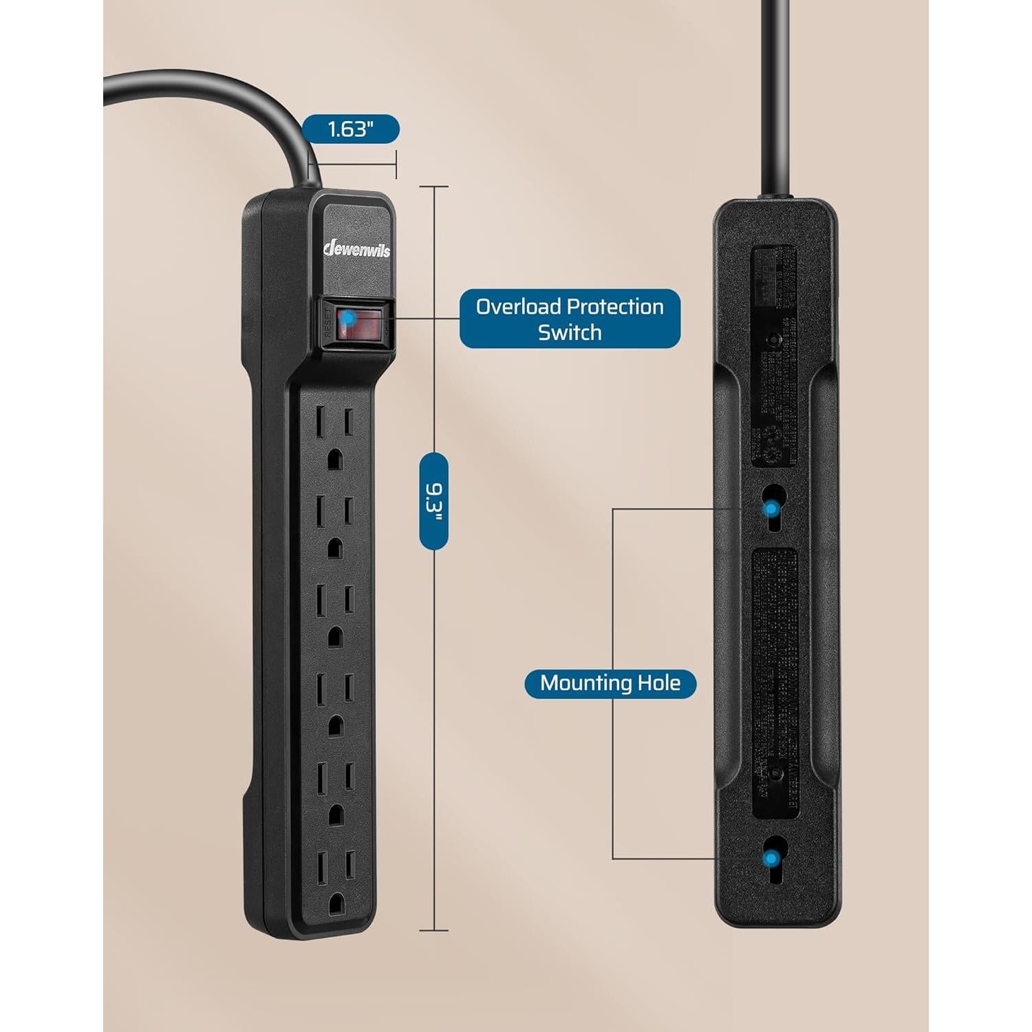 Protector de Sobretensión Dewenwils 2-Pack 4.57m 15A 500J