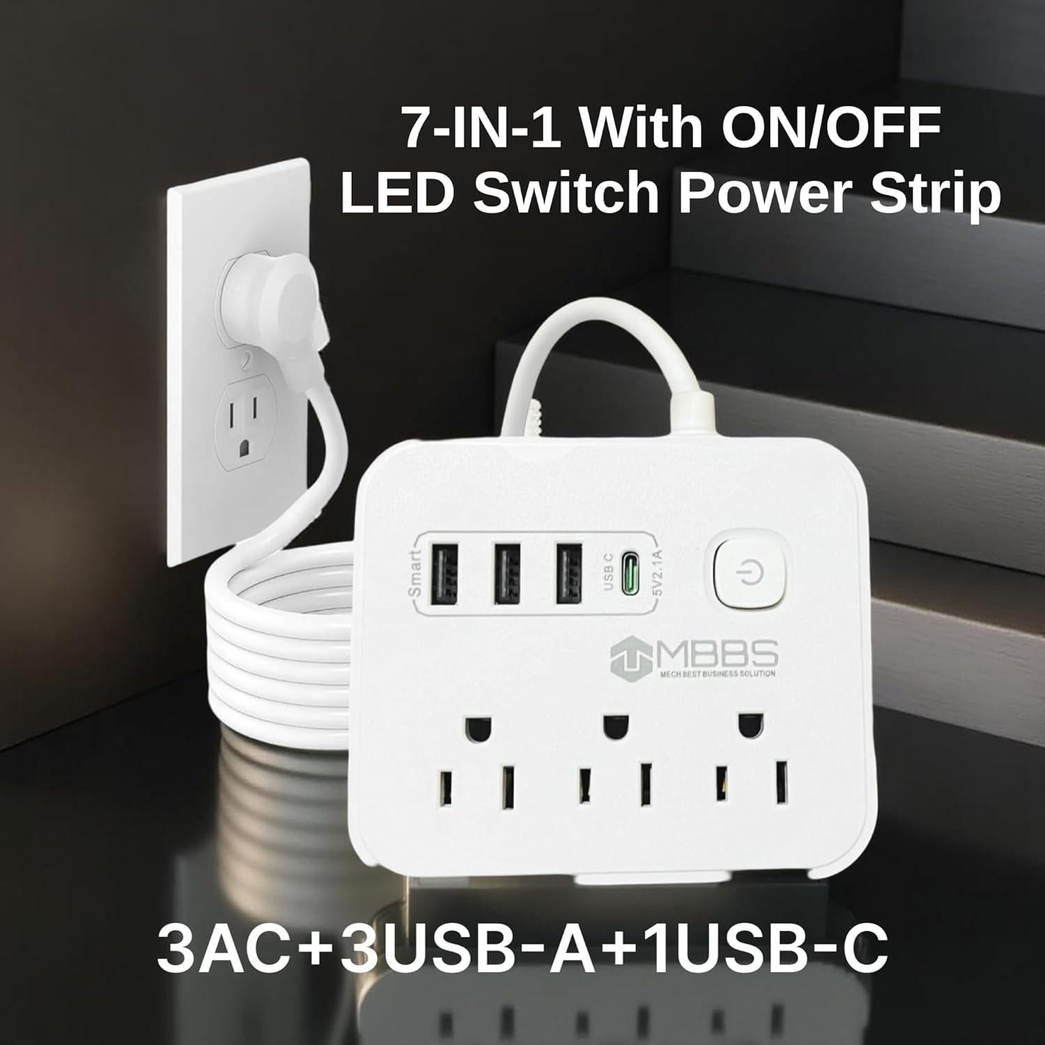 Regleta de Protección MBBS 1200J con USB-C y 3 Salidas AC