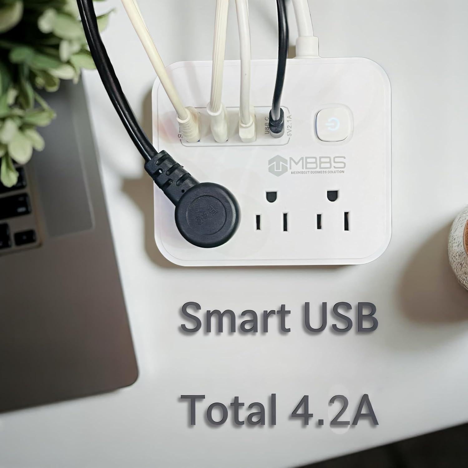 Regleta de Protección MBBS 1200J con USB-C y 3 Salidas AC