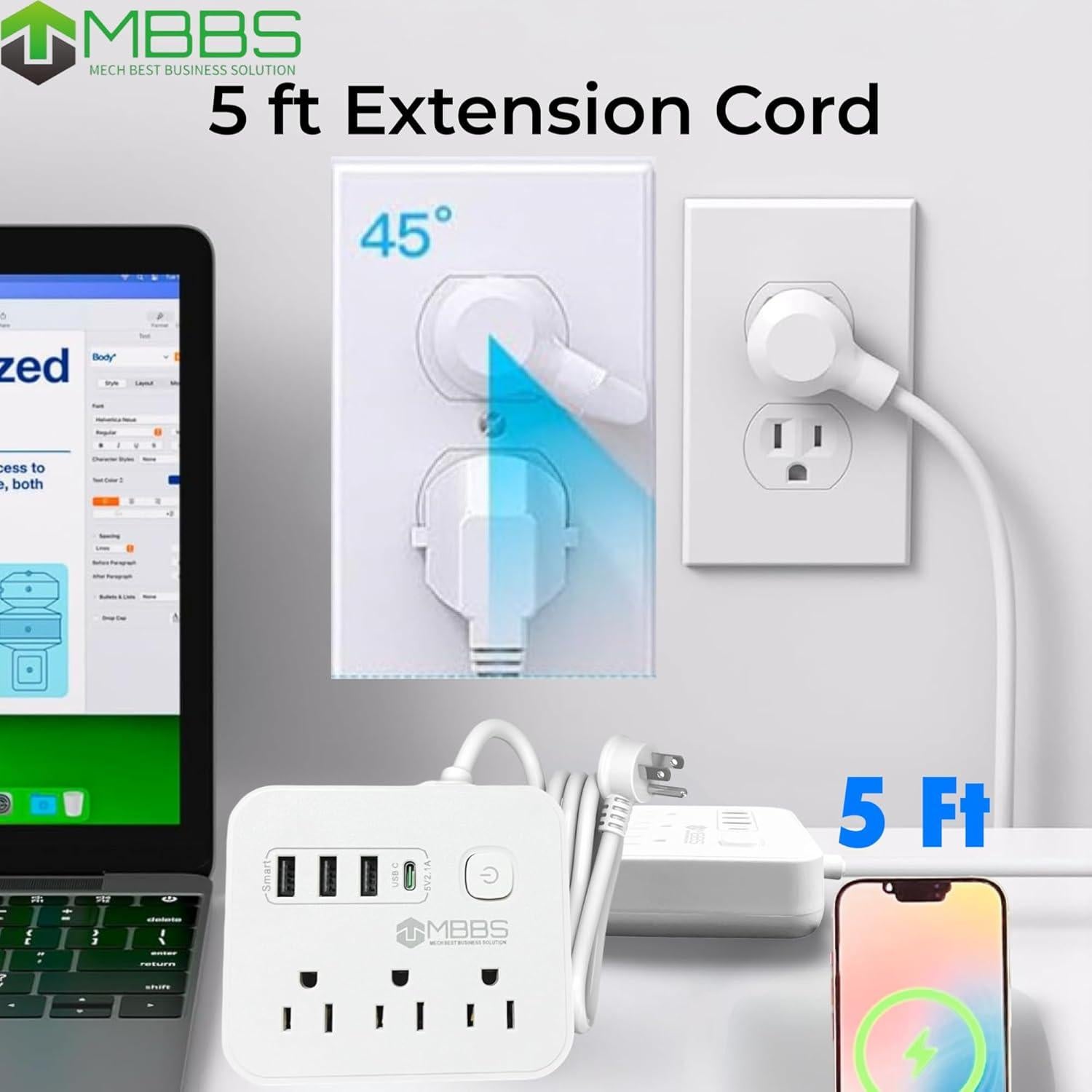 Regleta de Protección MBBS 1200J con USB-C y 3 Salidas AC