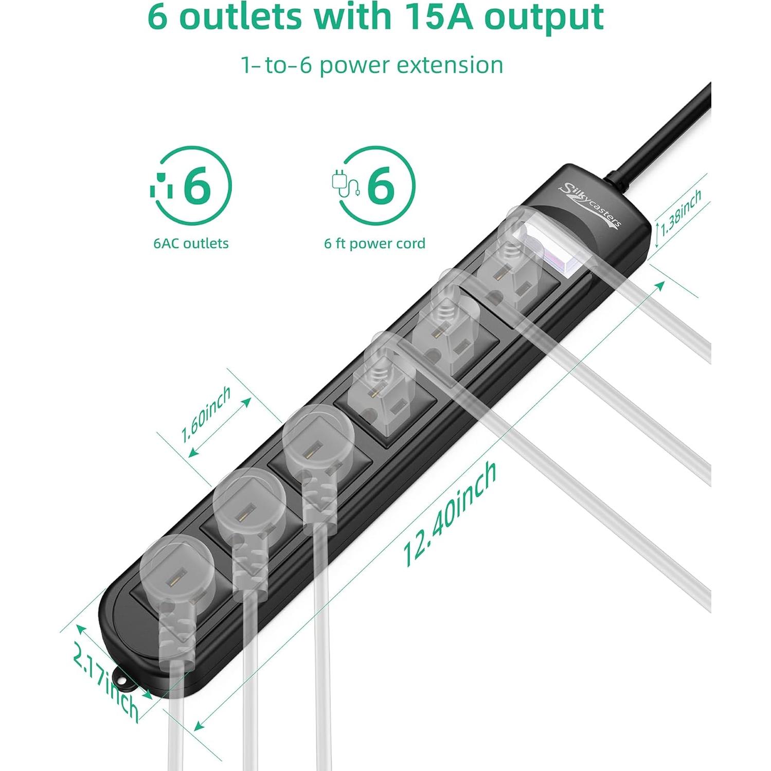 Regleta de Poder a Prueba de Agua Silkycasters 6 Salidas 1.83m