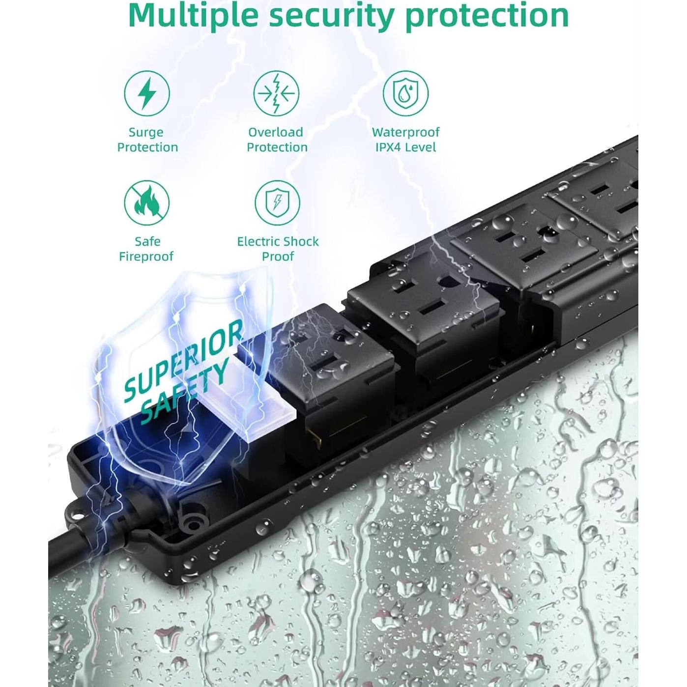 Regleta de Poder a Prueba de Agua Silkycasters 6 Salidas 1.83m