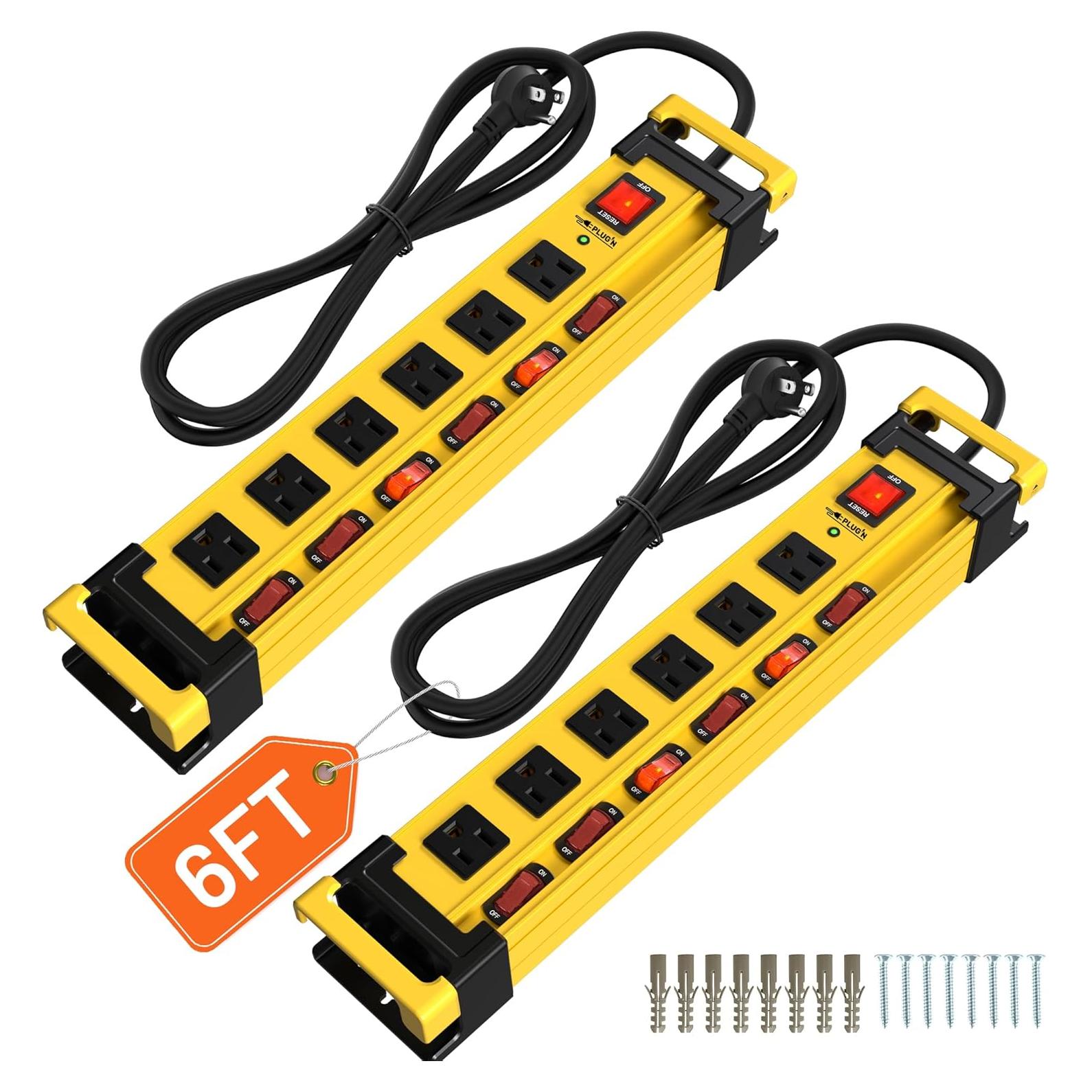 Regleta de Energía Plug'n 6 Salidas 2700J 2 Pack con Interruptores