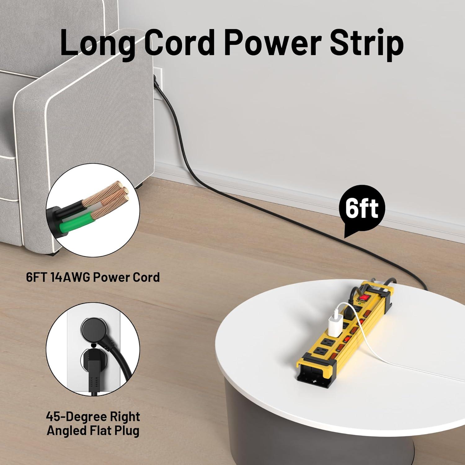 Regleta de Energía Plug'n 6 Salidas 2700J 2 Pack con Interruptores
