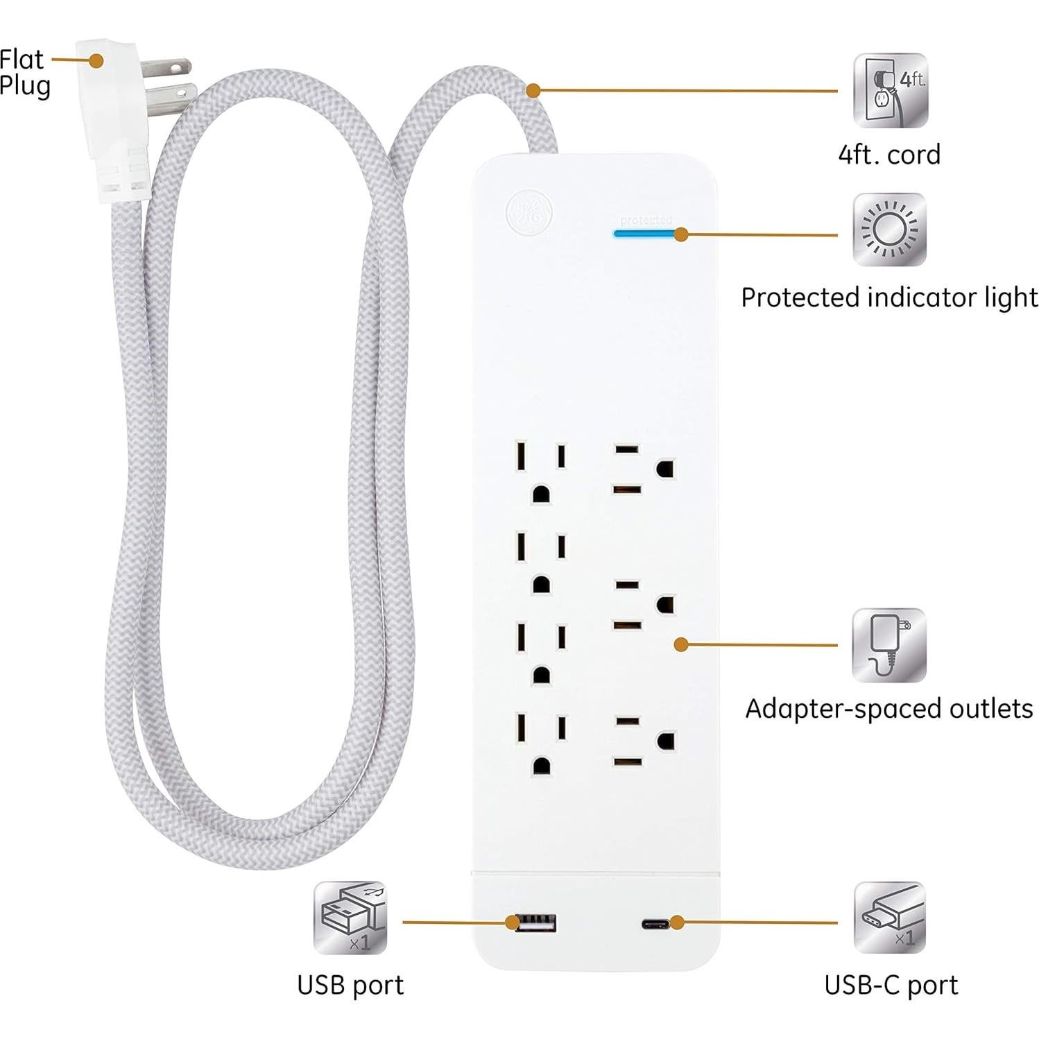 Protector contra sobretensiones GE UltraPro 7 salidas USB-C 1440J