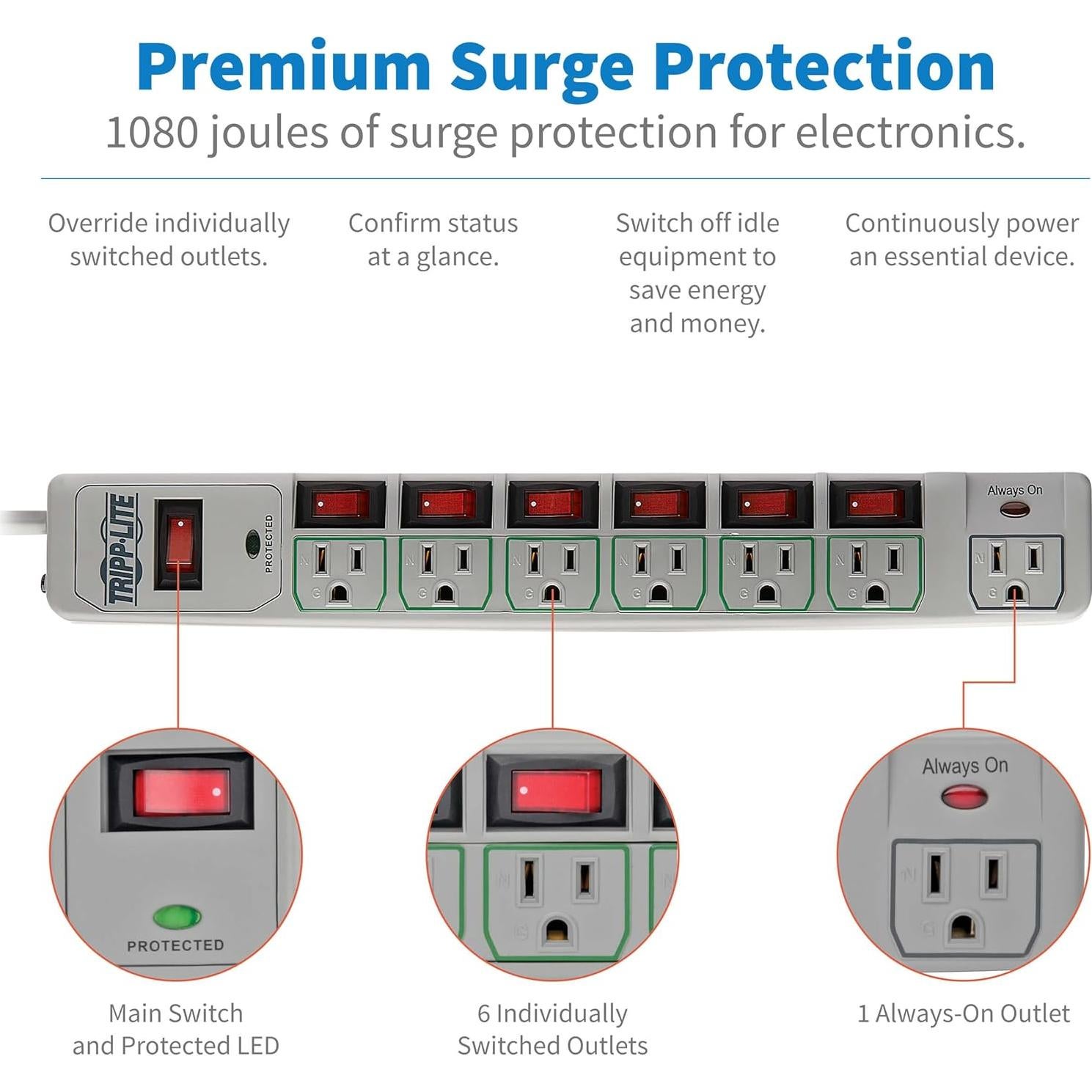 Protector de Sobretensión Tripp Lite TLP76MSG 7 Salidas Gris