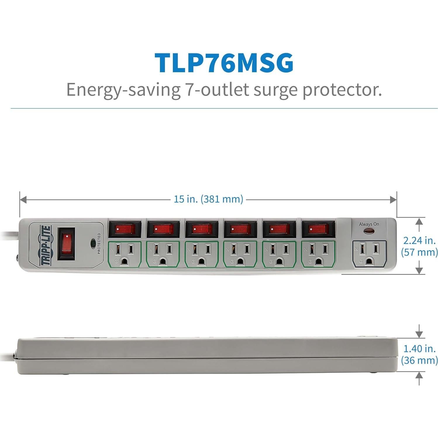 Protector de Sobretensión Tripp Lite TLP76MSG 7 Salidas Gris