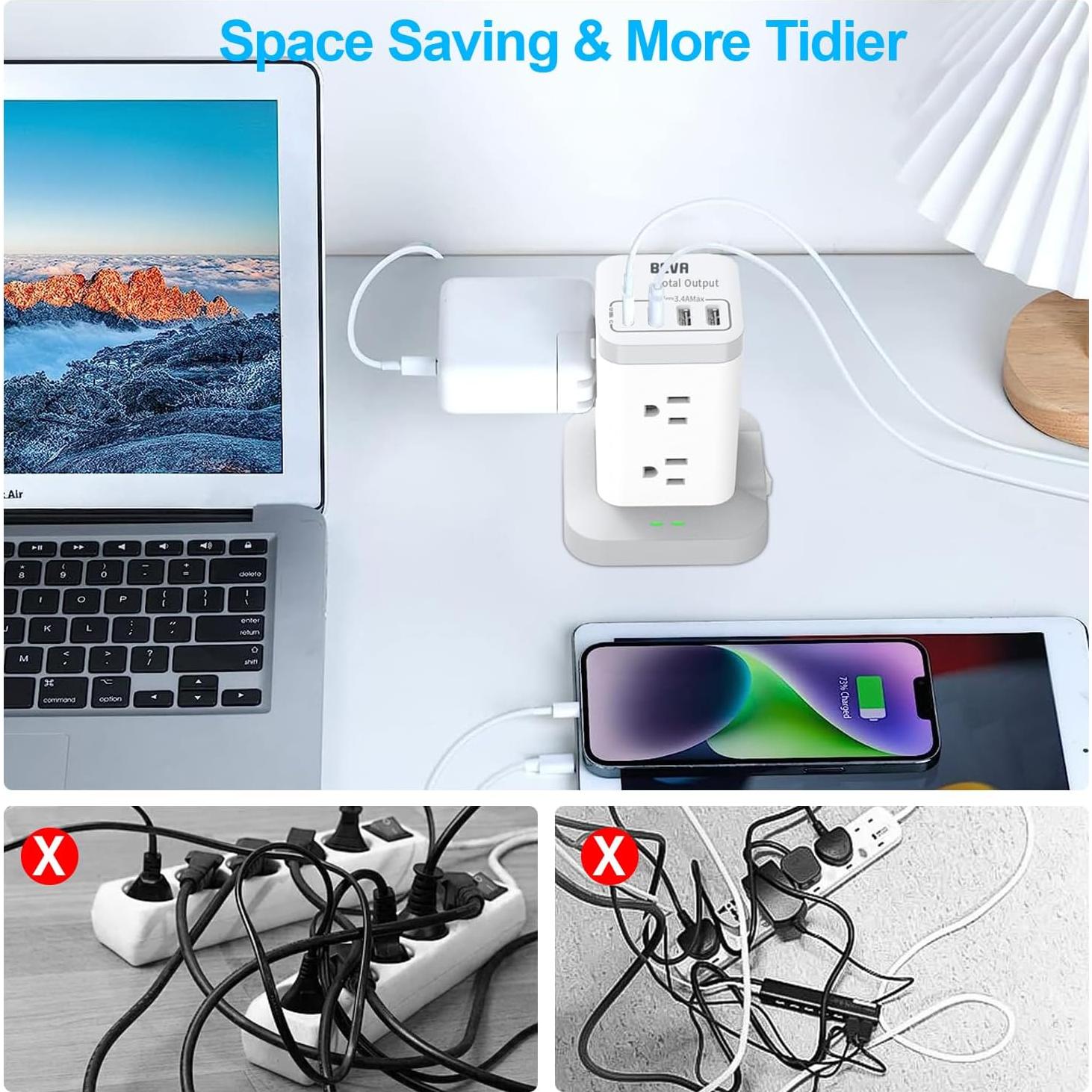 Torre de Protector de Sobretensión BEVA 8 Puertos AC y 4 USB-C