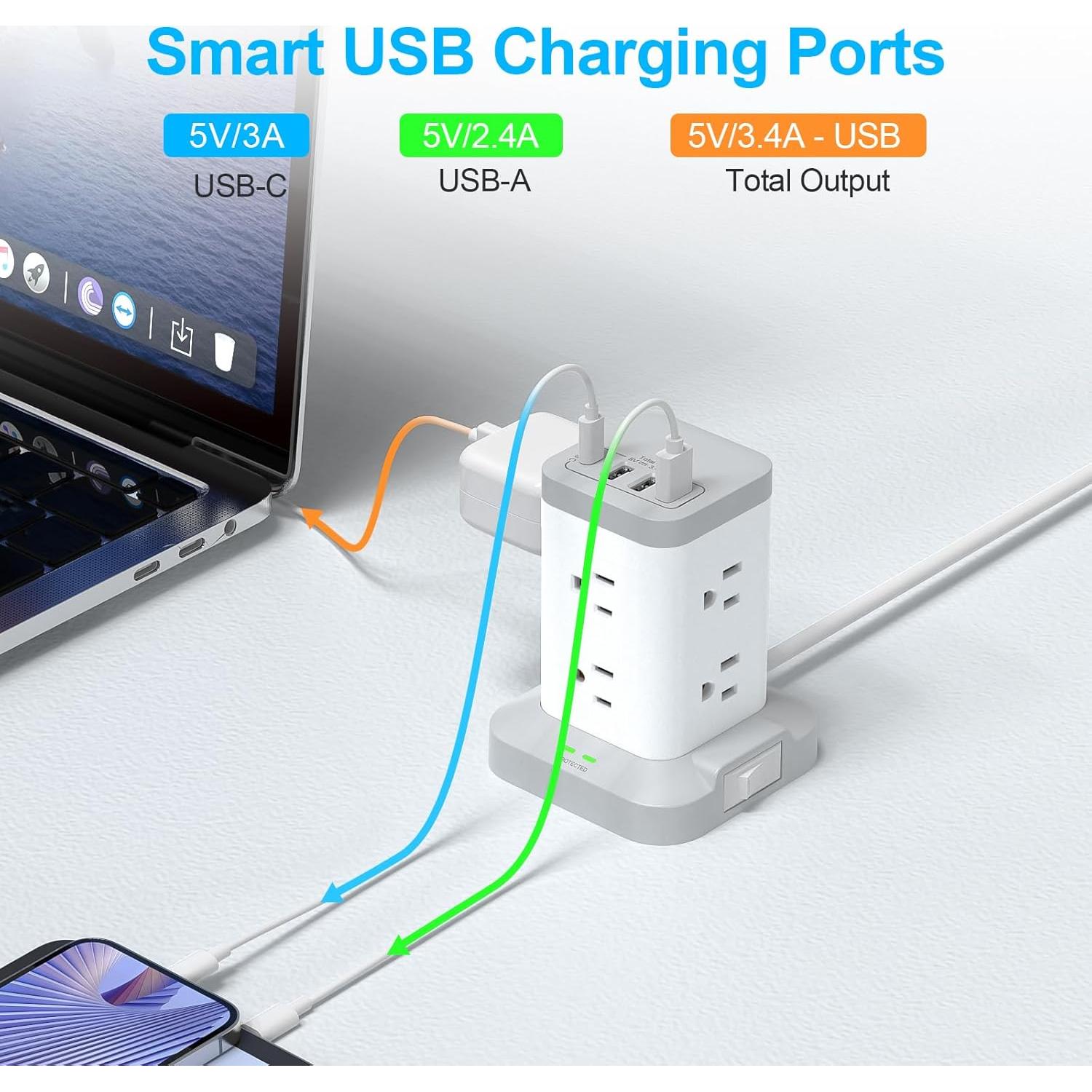 Torre de Protector de Sobretensión BEVA 8 Puertos AC y 4 USB-C
