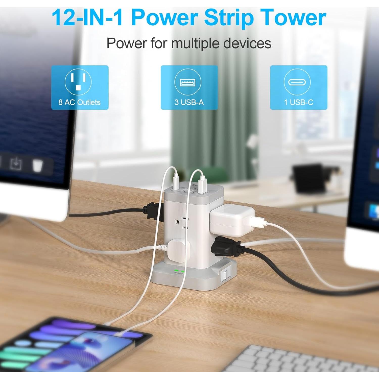 Torre de Protector de Sobretensión BEVA 8 Puertos AC y 4 USB-C