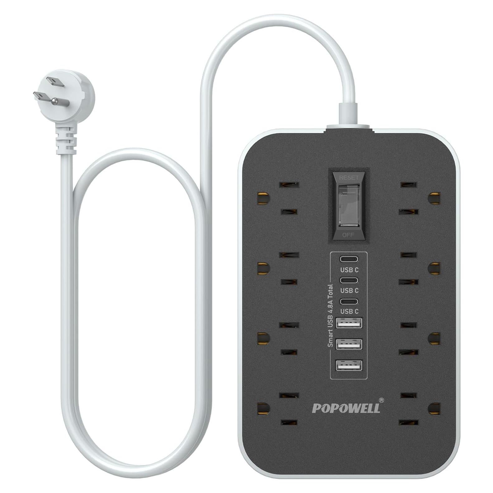 Regleta de Potencia Popowell 61cm 8 Salidas AC 6 USB 4.8A