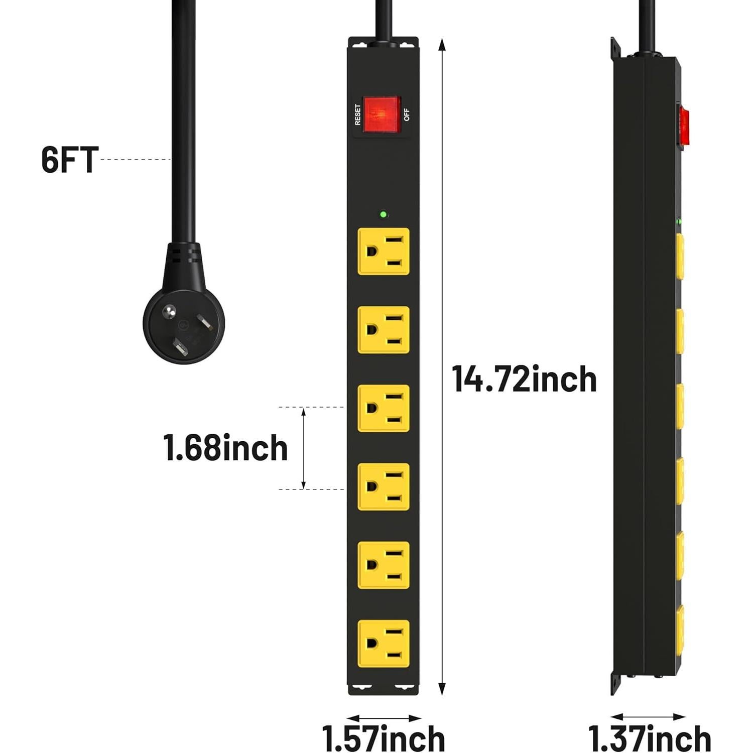 Regleta de Metal OKCHILD 6 Salidas 1.83m con Protección 2700J