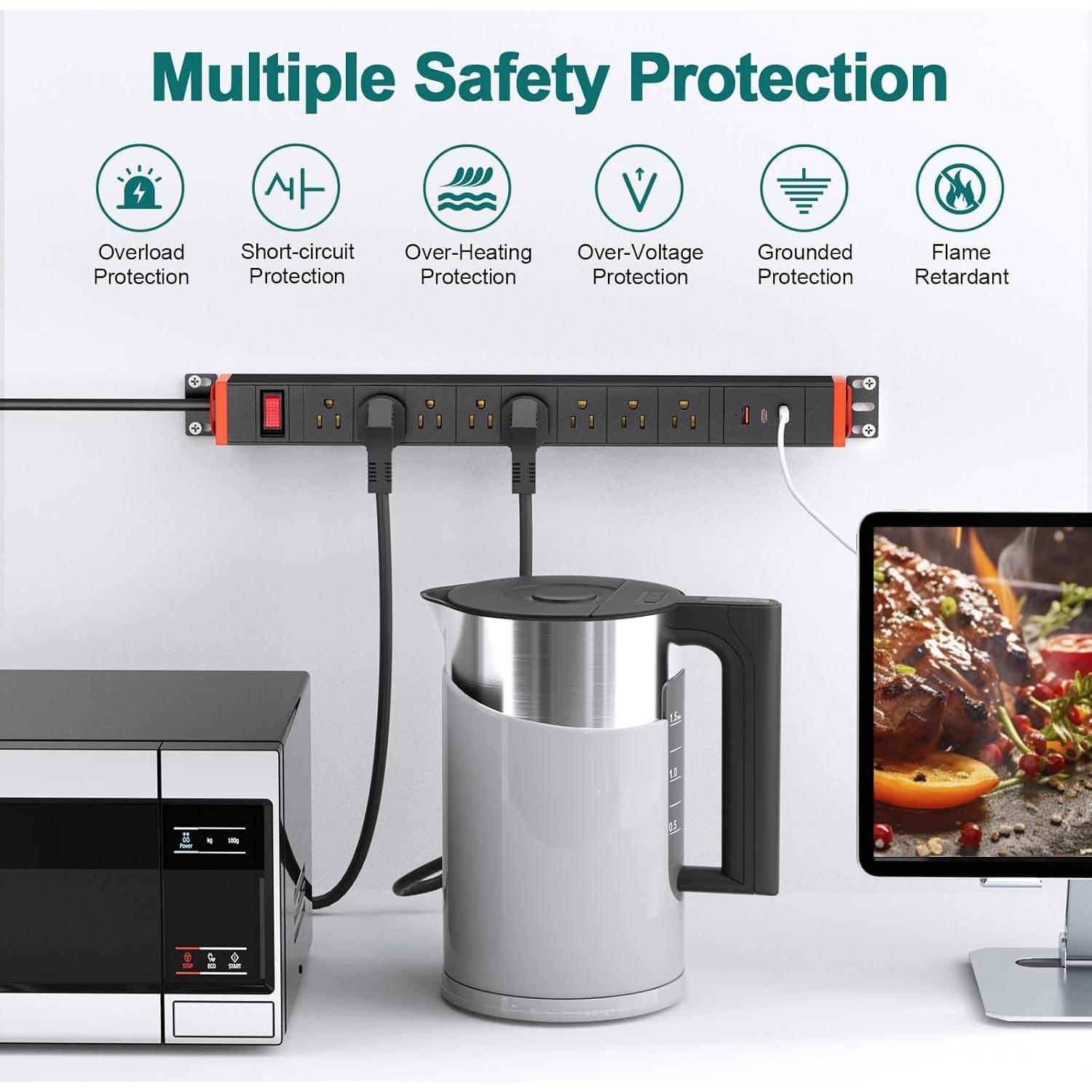 Regleta de Potencia QBA 8 Salidas USB-C 20W Montable en Rack