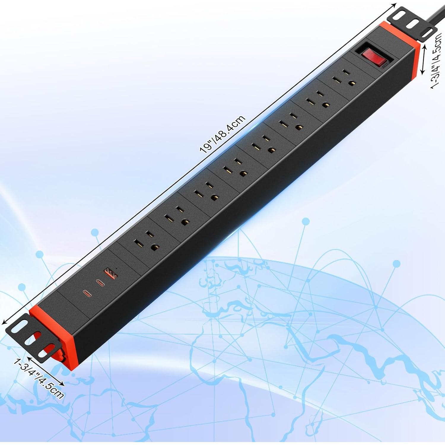 Regleta de Potencia QBA 8 Salidas USB-C 20W Montable en Rack
